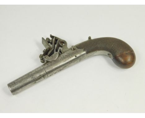 POCKET PISTOL. A late 18th/early 19th century flintlock pocket pistol by Twigg of London. With steel barrel, folding trigger 