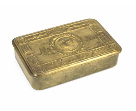 WWI PRINCESS MARY CHRISTMAS TIN. A WWI 1914 Princess Mary Christmas gift tin presented to Pte. M. Bradshaw of the Liverpool S