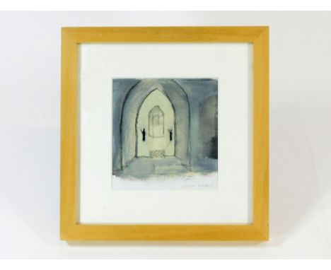 NAOMI FREARS. 'Archway with figures'. Mixed media. Signed. 14 x 13cm.  Please note that all items in this auction are previou