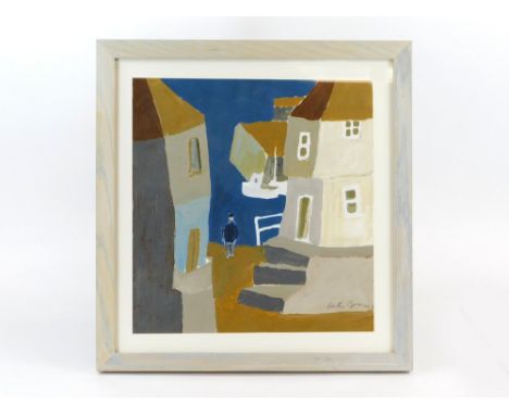 HEATHER BRAY. Fisherman's cottages. Mixed media on paper. Signed. 31 x 29cm.  Please note that all items in this auction are 