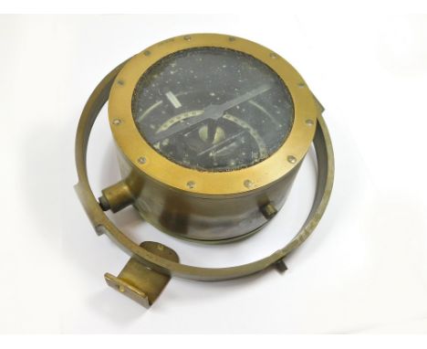 GIMBAL COMPASS. A marine brass cased gimbal compass. No. 3740. Diameter 16.5cm.  Please note that all items in this auction a
