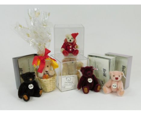 STEIFF BEARS ETC. Three Steiff miniature annual club bears for 2011, 2012 & 2013. Also, a Steiff miniature bear in a basket &