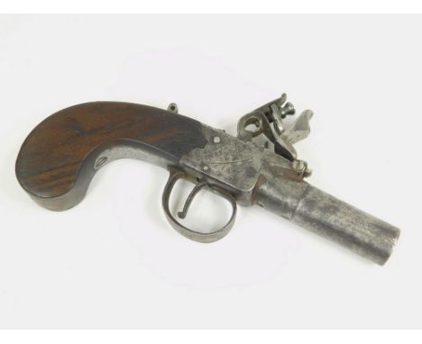 POCKET PISTOL. A late 18th/early 19th century flintlock pocket pistol by ANNS OF FARRINGDON. With plain steel barrel, engrave