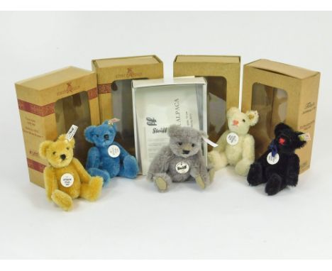 STEIFF BEARS. Five various Steiff Annual Club miniature bears for 1997, 1998, 2000, 2001 & 2010.  Please note that all items 