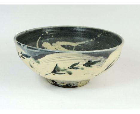 JIM MALONE. A Jim Malone hakeme decorated footed bowl. Personal & Lessonhall marks. Diameter 20cm.  Please note that all item