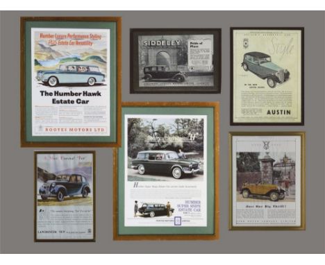 AUTOMOBILE ADVERTISEMENTS. A pair of Rootes Motors Ltd., automobile advertisements, each 30 x 22cm. Also, four smaller advert