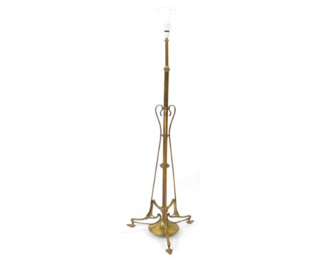 A Victorian Art Nouveau brass telescopic standard lamp, 164cm high.