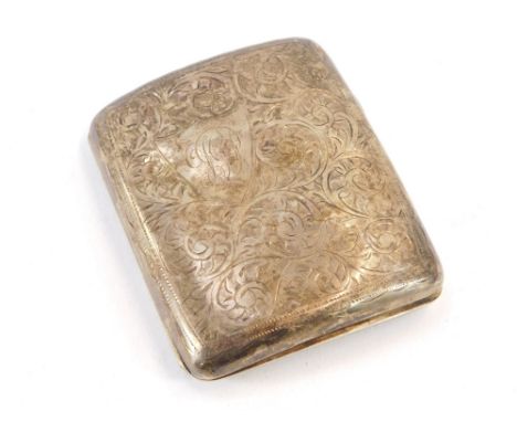 A Edward VII silver cigarette case, with engine turned detailing, shield bearing initials H G J, Chester 1909, 2¾oz.