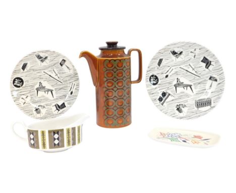 A group of 1950s and later ceramics, comprising a Hornsea Bronte pattern coffee pot, a Washington Pottery oakwood gravy boat,