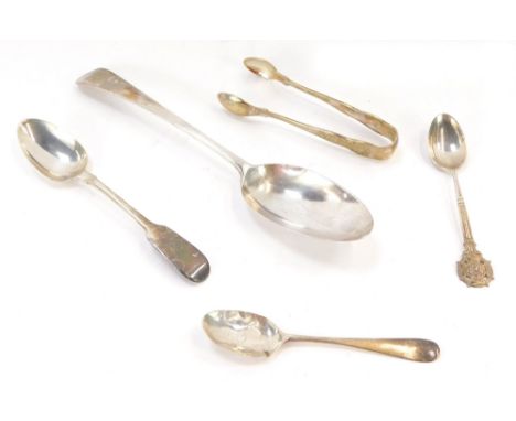 A George III silver table spoon, initial engraved, Charles Haugham, London 1784, William IV teaspoon, London 1835, Georgian s