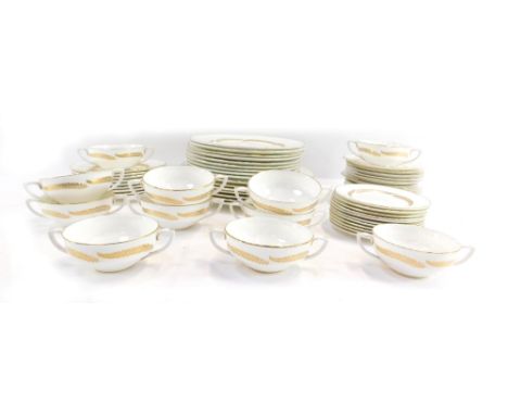A Royal Worcester Golden Bracken pattern part dinner service, comprising seven dinner plates, nine small dinner plates, nine 
