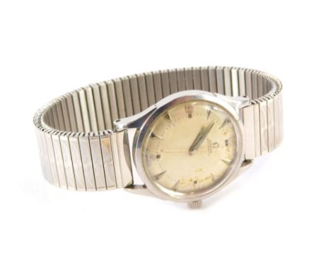 A 1950s gent's Omega automatic wristwatch, with silver colour dial, automatic movement, inscribed R Smith Singapore 1951, on 