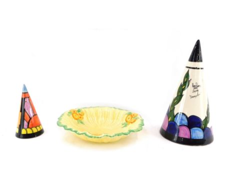 Crown Devon and other ceramics, comprising a Crown Devon hand painted Dorethy Anne conical shaker, 28cm high, and a smaller e