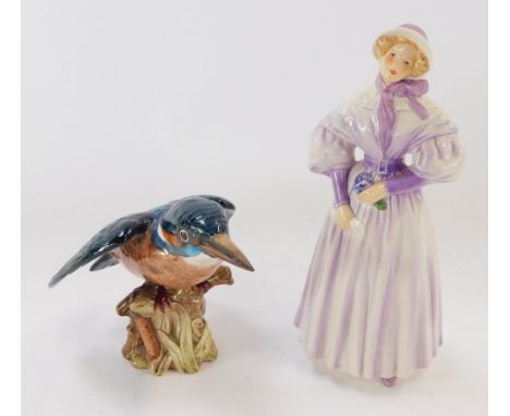 A Goebel figure Gentle Thoughts, numbered 1835, 21cm high, together with a Beswick Kingfisher, 13cm high. (2)