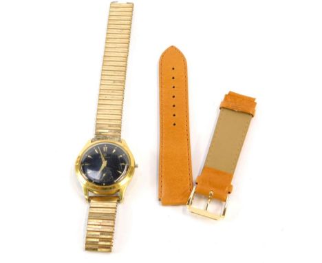 A Bidlingmaier 1952 vintage gentleman's wristwatch, with a black enamel dial, with gold numeric marks, and seconds dial, with