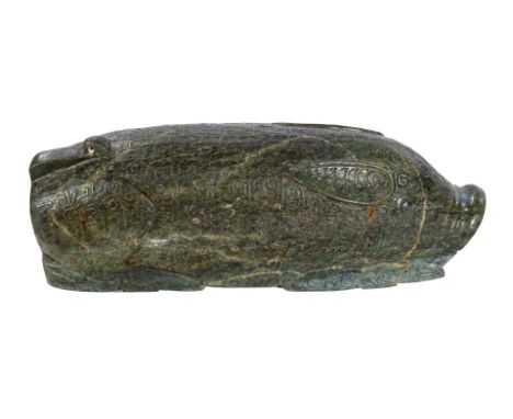 Jade carved statue of a lying pig, 65 cm long, 53.2 kilograms
