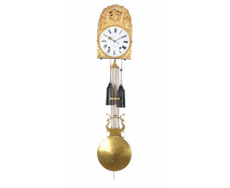 French Comtoise clock with romantic decor, address Camisier á Périgieux, with harp pendulum (cover of pendulum loose)