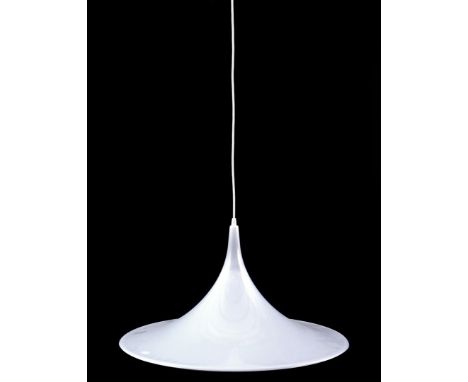 White lacquered plastic Dijkstra witch hat hanging lamp, the Netherlands 70s, 60 cm diameter