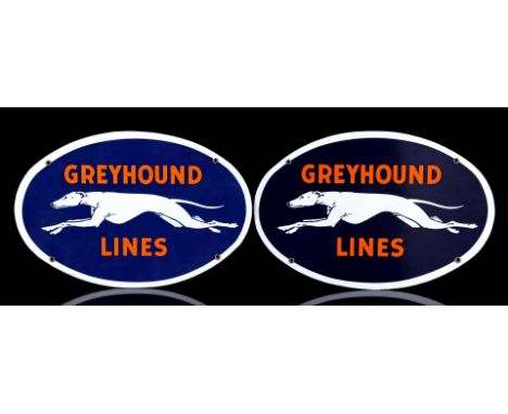 2 oval enamel advertising signs Greyhound Lines 28x42 cm