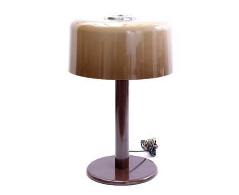 Brown metal 2-light table lamp with plastic shade, 1970s, 54 cm high