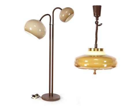 Brown metal with plastic floor table lamp with flexible adjustable arms, in Dijkstra style, ca. 1980, 175 cm high and a lower