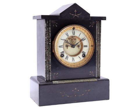 Ansonia Clock &amp; Co American marble table clock, 30 cm high, 22.5 cm wide (marble plinth right side foot missing)