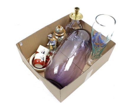 Box with Daum France crystal holder with brass candle holder 25 cm high, purple glass vase, 39.5 cm high, glass painted vase,