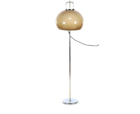 Chrome-plated metal 2-light floor lamp with plastic shade, manufactured by Harvey Guzzini model Lucerna, Italy 1960s-70s, 163