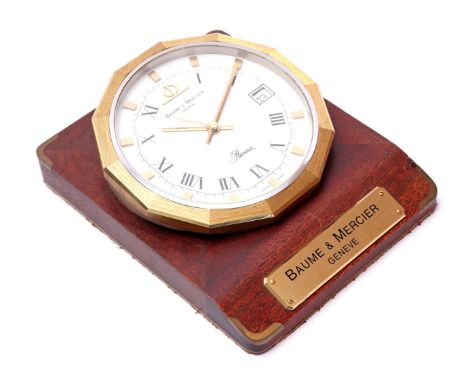 Baume &amp; Mercier Geneve Riviera table clock with quartz movement, Switzerland 20th century, 16.5 cm high, 13 cm wide and 5