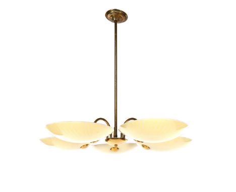 Brass 5-light bowl lamp, France 1960s, 85 cm high