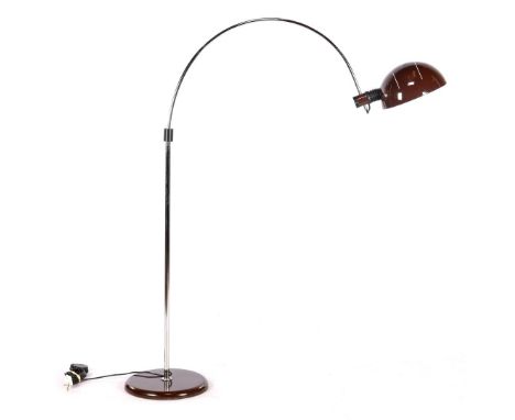 Chrome-plated metal rod lamp with brown shade and base, 149 cm high