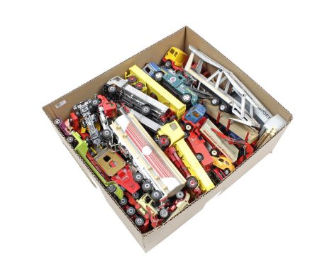Box of toy cars and trucks of different brands, incl. Siku, Matchbox, Schuco and Solido