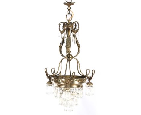 4-light classic chandelier with glass icicles, 95 cm high, 47 cm diameter (caps missing)