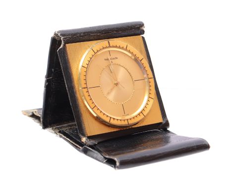 Jaeger LeCoultre Memovox travel alarm clock in leather case, case number 949242m 4.5x4.5 cm (The winding knob has two actions