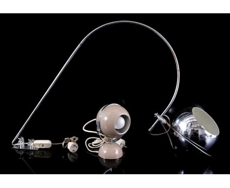 Chromed metal arc lamp with sphere, Gepo Netherlands, and wall lamp with sphere