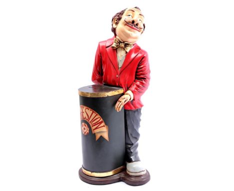 Plastic statue of man at pillar (idea box) with inscription Suggestion, 66 cm high