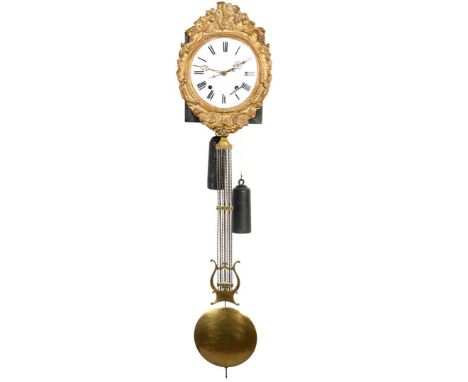 French Comtoise clock with name Mamet Carré á Macon on dial, with harp pendulum