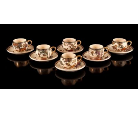 Satsuma 6 cups and saucers with floral decor, Japan ca. 1900