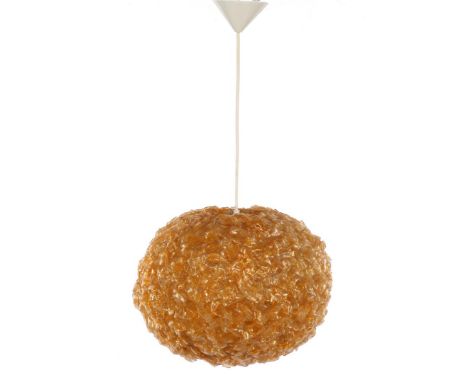 Brown plastic spherical pendant lamp, sphere 28 cm high, 37 cm diameter
