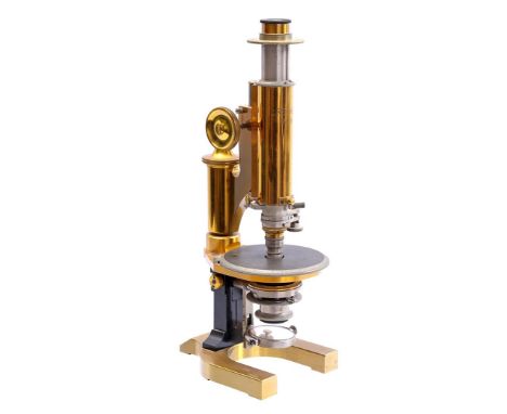 C. Reichert Wien no. 25052, brass microscope, Austria ca. 1900, ca. 35 cm high