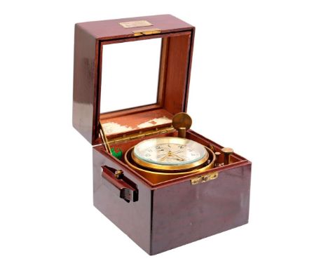 Wempe Chronometerwerke No. 6345, brass maritime chronometer in mahogany box, Germany early 20th century, 18 cm high, 18 cm wi