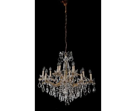 Crystal cut 12-light double chandelier, approx. 60 cm high, 90 cm diameter, incl. chain, 140 cm high in total