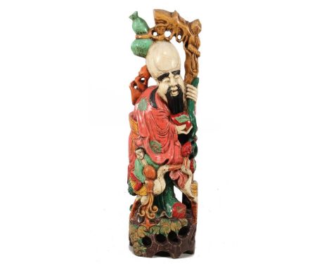 Richly carved wooden statue of a Chinese, 92 cm high