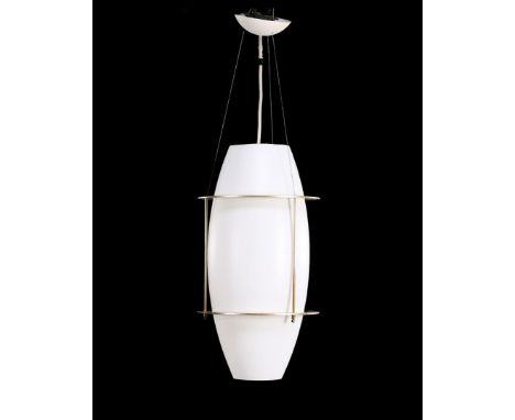 Jan WickelgrenGold-coloured metal hanging lamp with plastic shade, design Jan Wickelgren for Fagerhult, model Sonatra, Sweden