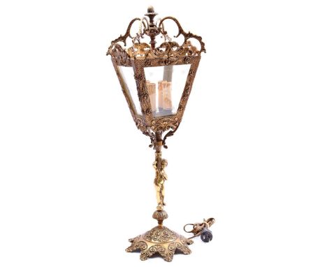 Classic copper 4-light table lamp with cut diamonds 70 cm high