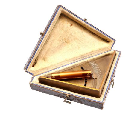 C. Lewert no. 4650 brass clinometer in case, Germany ca. 1900, 4 cm high, 19 cm wide and 11 cm deep