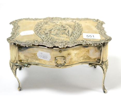 An Edwardian silver commode shaped dressing table box, made by Comyns, London 1901