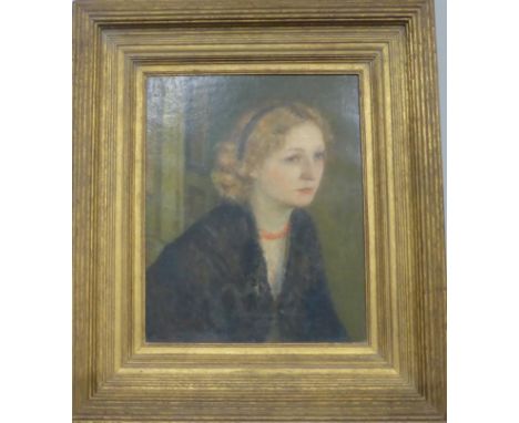 Philip Wilson Steer NEAC (1860-1942) ''The Coral Necklace'' - Portrait of a lady, head and shoulders, wearing a coral necklac