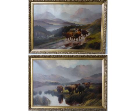 H R Hall (19th/20th century) ''Higland Cattle, Loch Torridon N.B''; ''Highland Cattle on the Road to Stranaclacher, nr Loch L