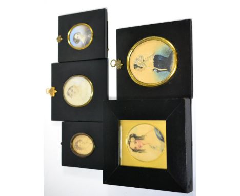 Five 19th century portrait miniatures depicting ladies 